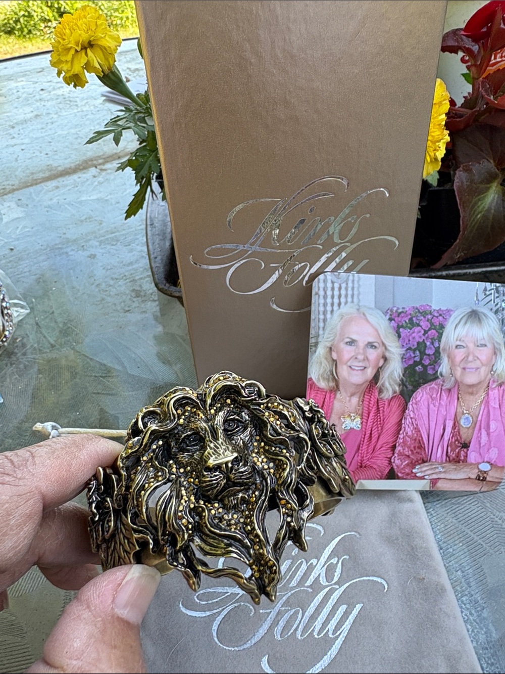 Kirk’s Folly Lion Head Cuff Bracelet in Gold and Antique Finish